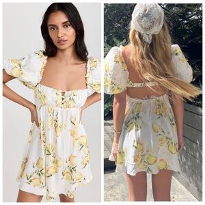 For Love & Lemons Serafina Babydoll Dress with Lemon Print
